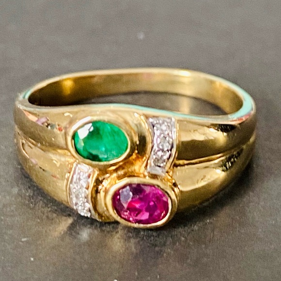 18k gold ruby & emerald Ring - Picture 6 of 8